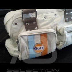 Sac à main Gulf vintage quatre poches beige coton / cuir handbag handetasche