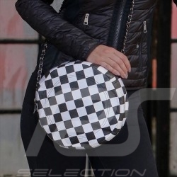 Racing handbag round chequered flag black / white leather