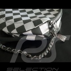 Racing handbag round chequered flag black / white leather