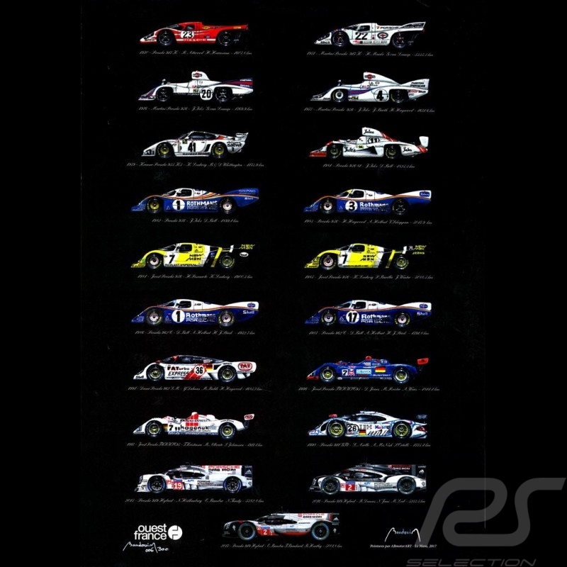 Porsche Poster Le Mans Winners 19 Victories Edition 50 X 70 Original Art By Alain Baudouin Selection Rs