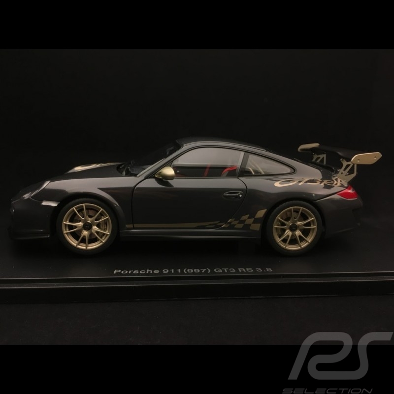 Porsche 911 GT3 RS type 997 Mk 2 2010 grey / gold stripes 1/18 Autoart 78142
