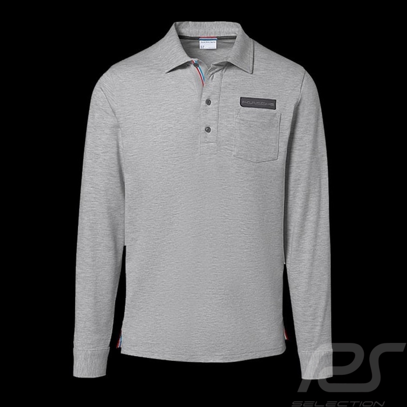 Porsche polo shirt Classic Collection light grey flecked long sleeves Porsche WAP714K  - men