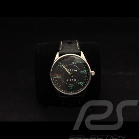 Automatikwerk Uhr Porsche 911 Tachometer chrom Gehause / schwarz Wahl / grüne Zahlen