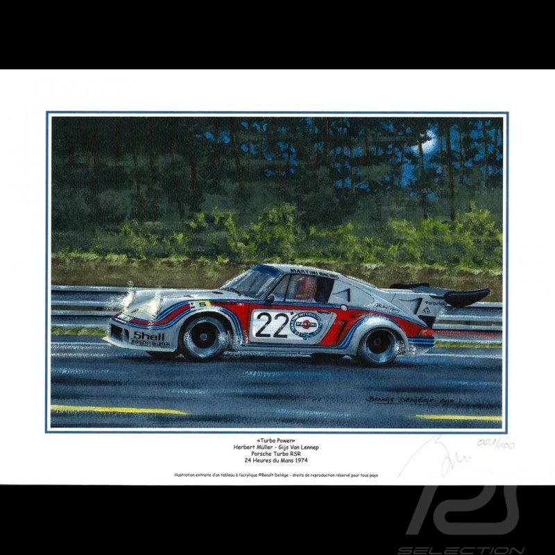 Poster Porsche 911 Turbo RSR n° 22 Martini 24h du Mans 1974 " Turbo Power " 30x40
