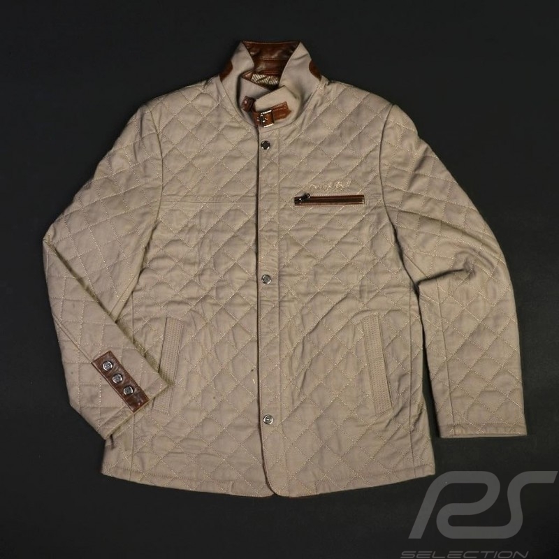 Veste cuir gentleman driver Derek Bell signature matelassée taupe - homme leather jacket Lederjacke