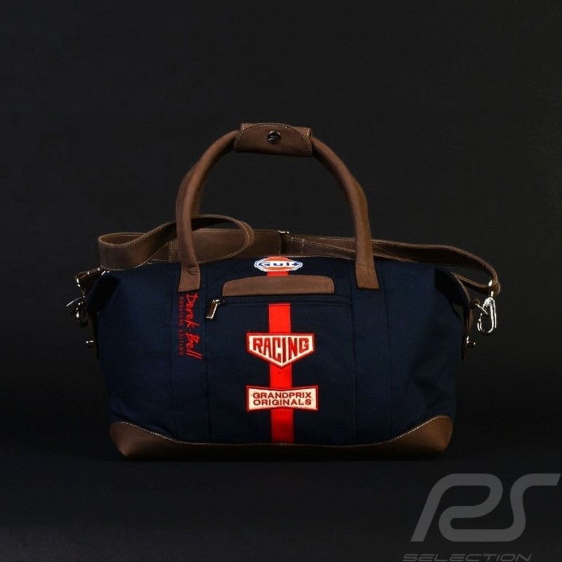 Sac de voyage Gulf Derek Bell signature Medium bleu marine coton / cuir travel bag reisetasche