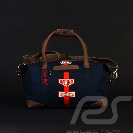 Gulf Travel bag Derek Bell signature Medium navy blue cotton / leather