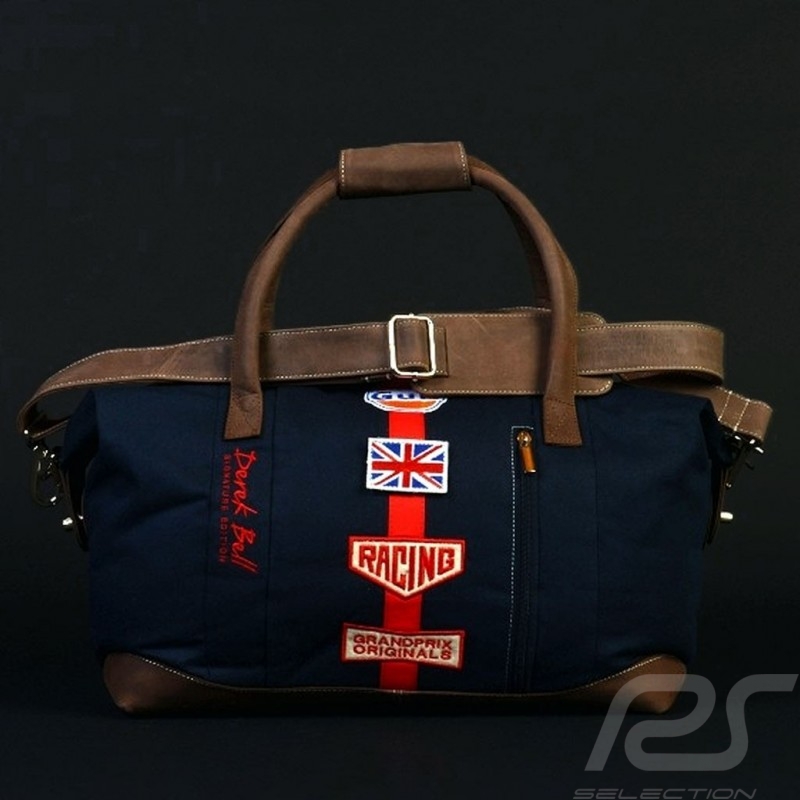 Gulf Travel bag Derek Bell signature navy blue cotton / leather