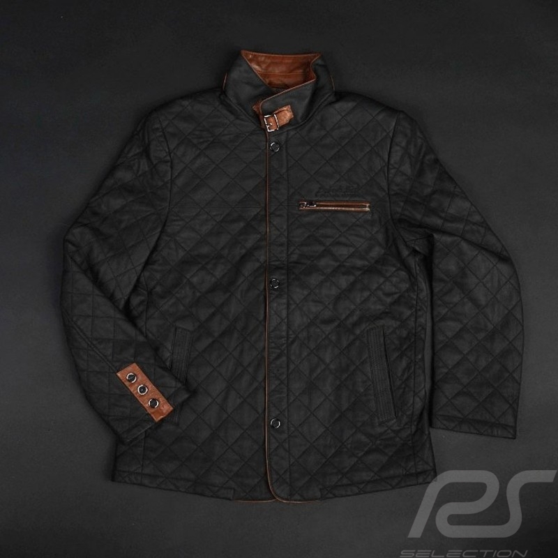 Veste cuir gentleman driver Derek Bell signature matelassée noire - homme leather jacket leder Jacke