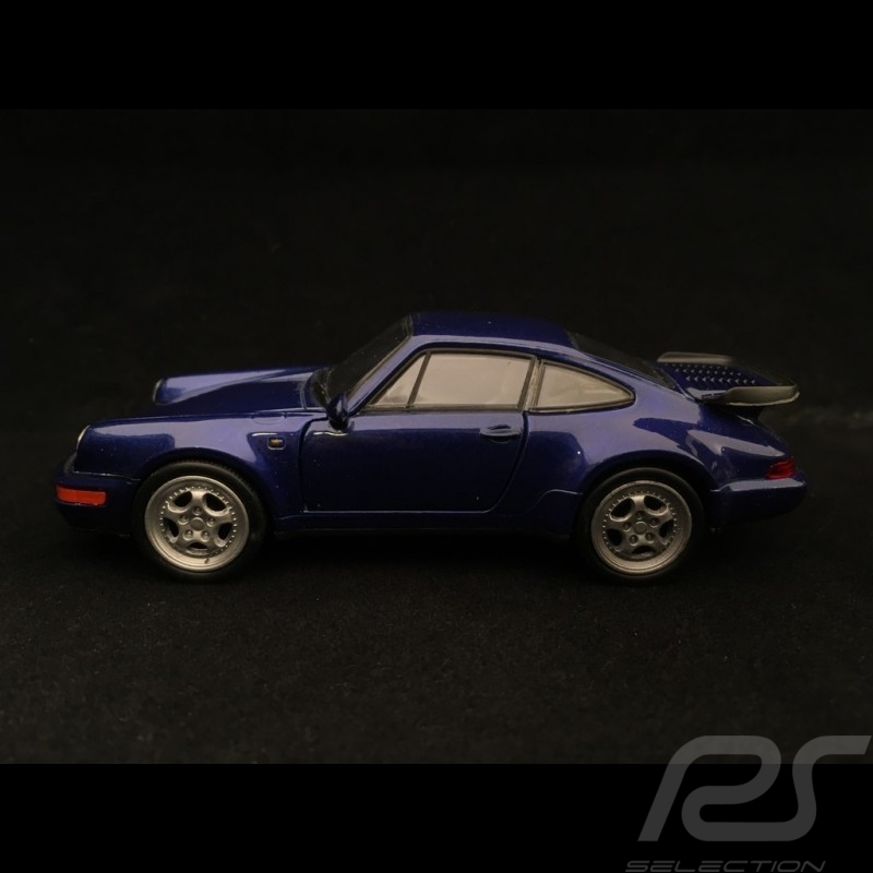 Porsche 911 Turbo type 964 1990 jouet à friction Welly bleu pull back toy Spielzeug Reibung blue blau