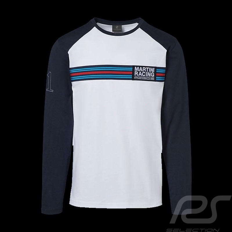 T-shirt Porsche Martini Collection blanc / bleu Porsche WAP553 manches longues long sleeves lang armel homme men herren