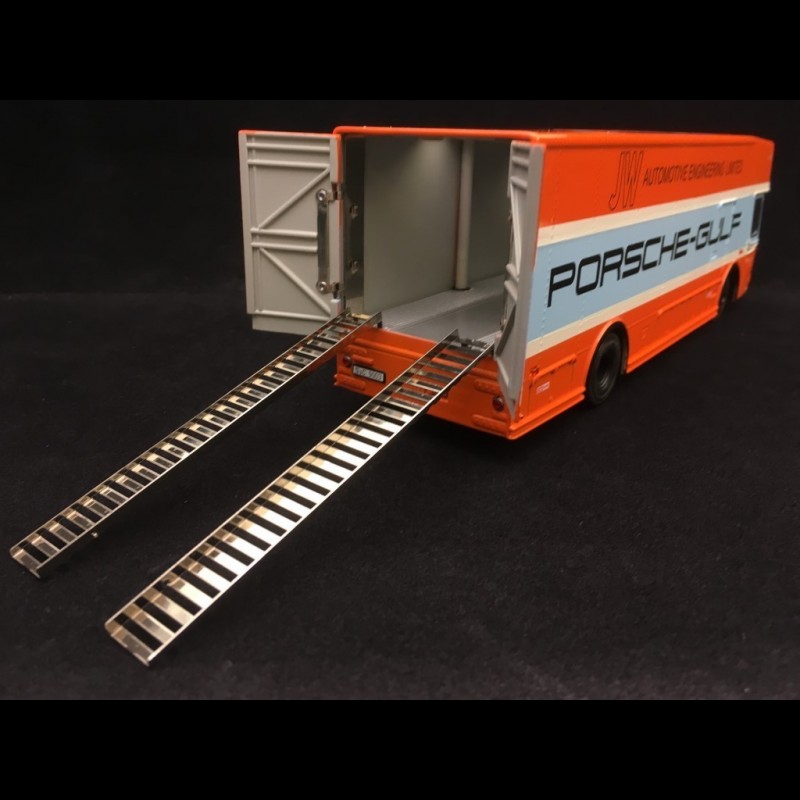 Schuco Mercedes O317 Porsche Gulf Livery Race Car Transporter Orange a