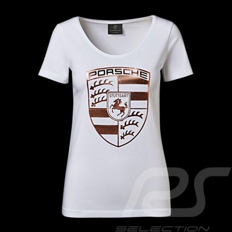 T-shirt Porsche écusson géant blanc / or Porsche WAP822 wappen crest femme women damen