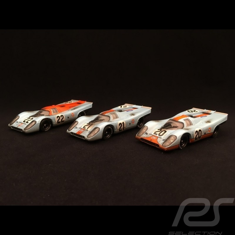 Set Porsche 917 K Le Mans 1970 Gulf JWA finish line 1/43 Brumm R493R R494 R495R
