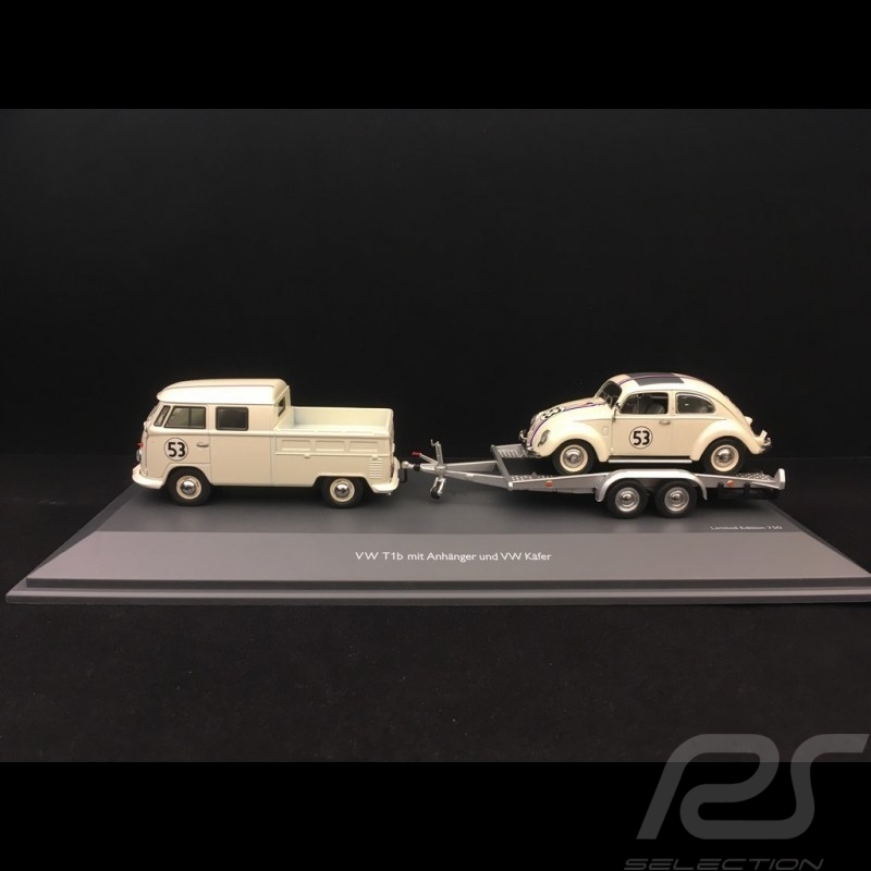Set VW T1 avec remorque et Coccinelle n° 53 Choupette 1/43 Schuco 450374200 trailer anhanger herbie beetle kafer