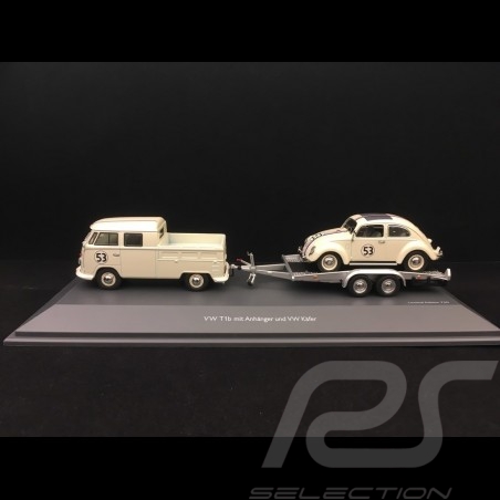 Set VW T1 avec remorque et Coccinelle n° 53 Choupette 1/43 Schuco 450374200 trailer anhanger herbie beetle kafer