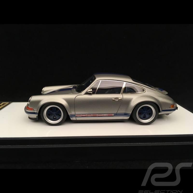 Porsche 911 type 964 Singer argent titane  / bandes bleues 1/43 Make Up Vision VM111J
