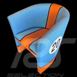 Fauteuil cabriolet en cuir Leather Tub chair Leder Tubstuhl Racing Inside n° 20 bleu Racing team / orange