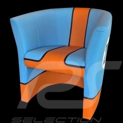 Fauteuil cabriolet en cuir Leather Tub chair Leder Tubstuhl Racing Inside n° 20 bleu Racing team / orange
