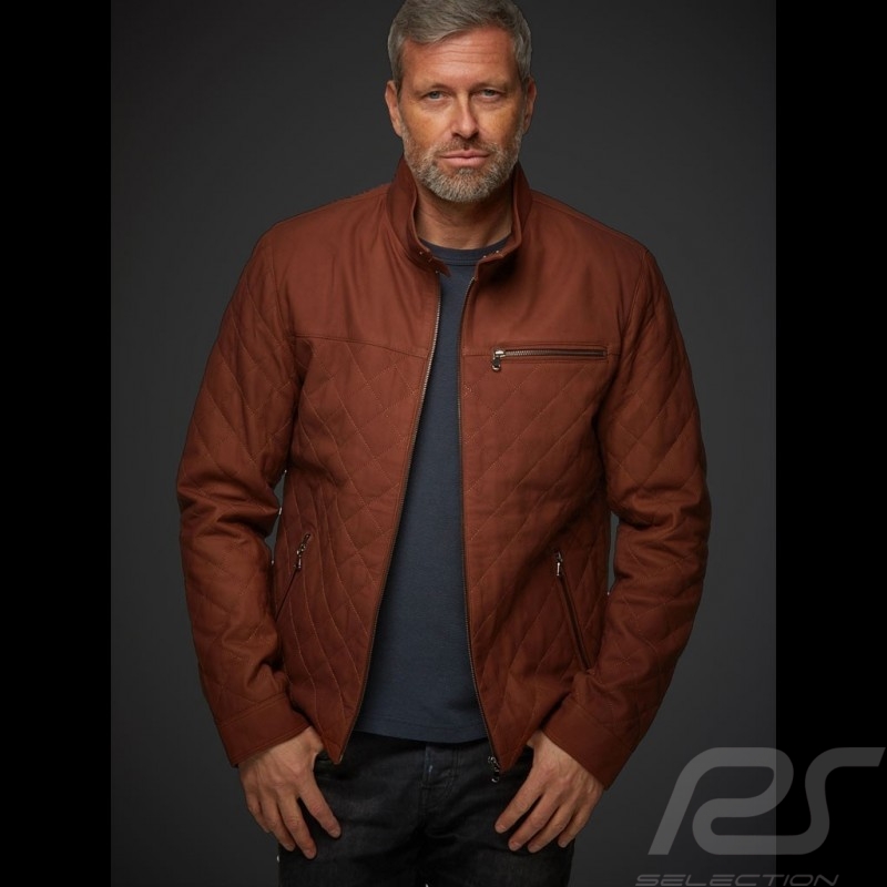 Gentleman driver quilted Leather short  jacket cognac - men