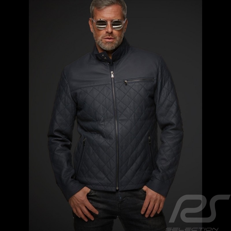 Gentleman driver quilted Leather short  jacket slate grey - men
