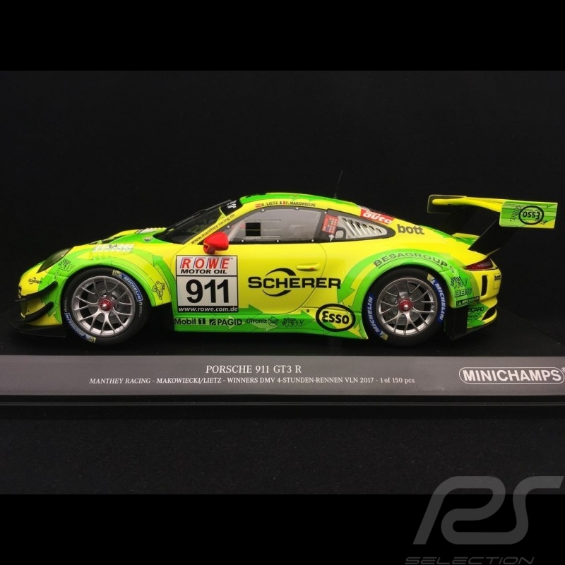 Porsche 911 GT3 R type 991 n° 911 Manthey racing Vainqueur 4h DMV VLN 2017 1/18 Minichamps 155176991