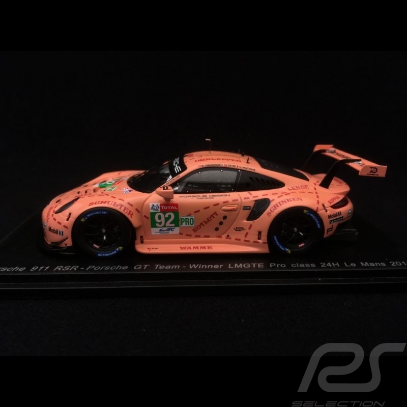 Porsche 911 RSR type 991 vainqueur winner sieger 24h du Mans 2018 n° 92 70 ans Porsche 1/43 Spark S7033 Cochon rose Pink pig Sau