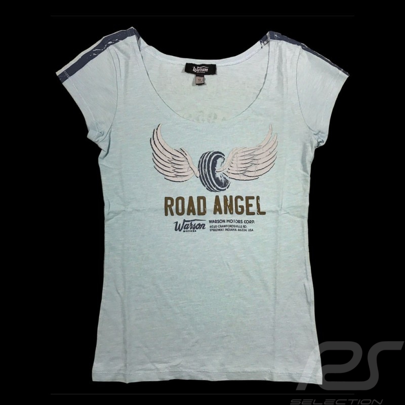 Road Angel T-shirt Vintage design Sky blue  - women