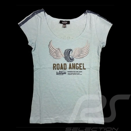 T-shirt Road Angel Style Vintage bleu ciel Sky blue Hellblau femme women damen