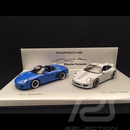 Set Porsche 911 Speedster typ 997 pur blau / 911 Sport Classic typ 997 Sport classic grau 1/43 Minichamps WAP020SET30