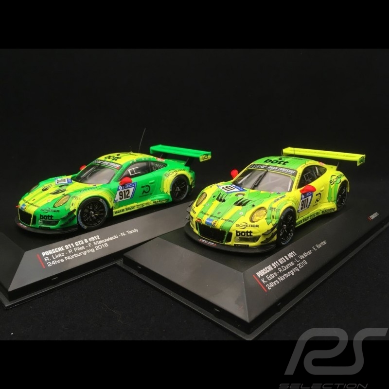 Duo Porsche 911 type 991 GT3 R 24h Nürburgring 2018 n° 911 et 912 1/43 IXO 43011 43012