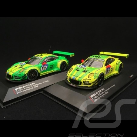 Duo Porsche 911 type 991 GT3 R 24h Nürburgring 2018 n° 911 et 912 1/43 IXO 43011 43012