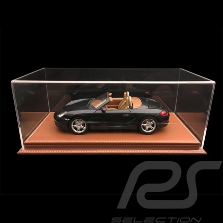 Vitrine display showcase 1/18 pour miniature Porsche Base café expresso simili cuir qualité premium