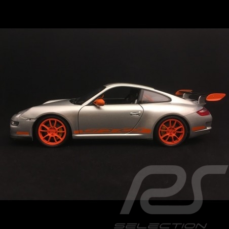 Porsche 911 GT3 RS 997 phase II graü / orange streifen 2007 1/18 Welly 18015