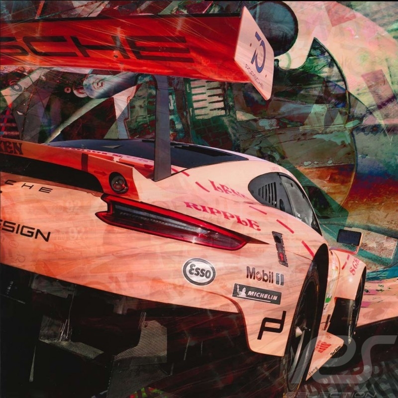 Plakat Porsche 911 typ 991 RSR Le Mans 2018 Sau 50 x 50 originale Kunst von Caroline Llong