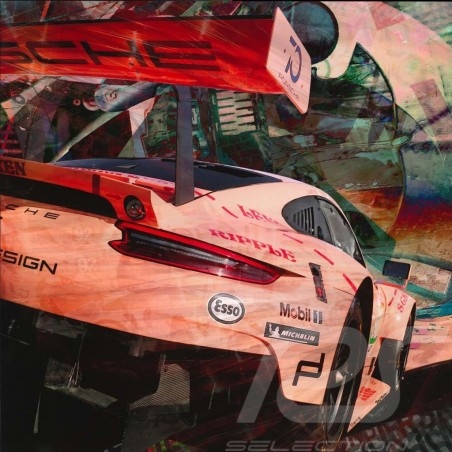 Poster Porsche 911 type 991 RSR Le Mans 2018 Cochon rose 50 x 50 oeuvre originale de Caroline Llong