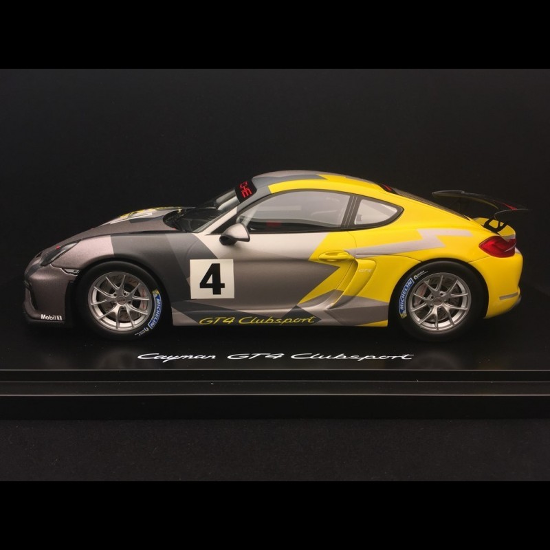 Porsche Cayman GT4 Clubsport 2016 grey / yellow 1/18 Spark WAP0219010G
