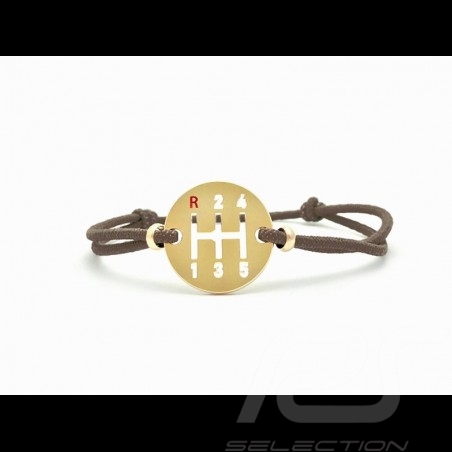 Gearbox Bracelet Gold finish Coloured cord brown Made in France