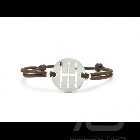 Gearbox Bracelet Silver finish Coloured cord brown Made in France