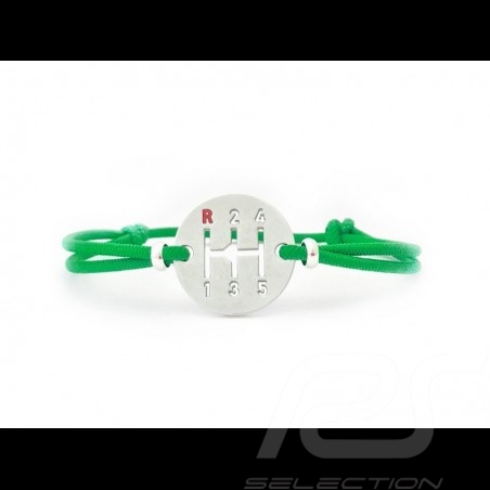 Gearbox Bracelet Silver finish Coloured cord green Made in France
