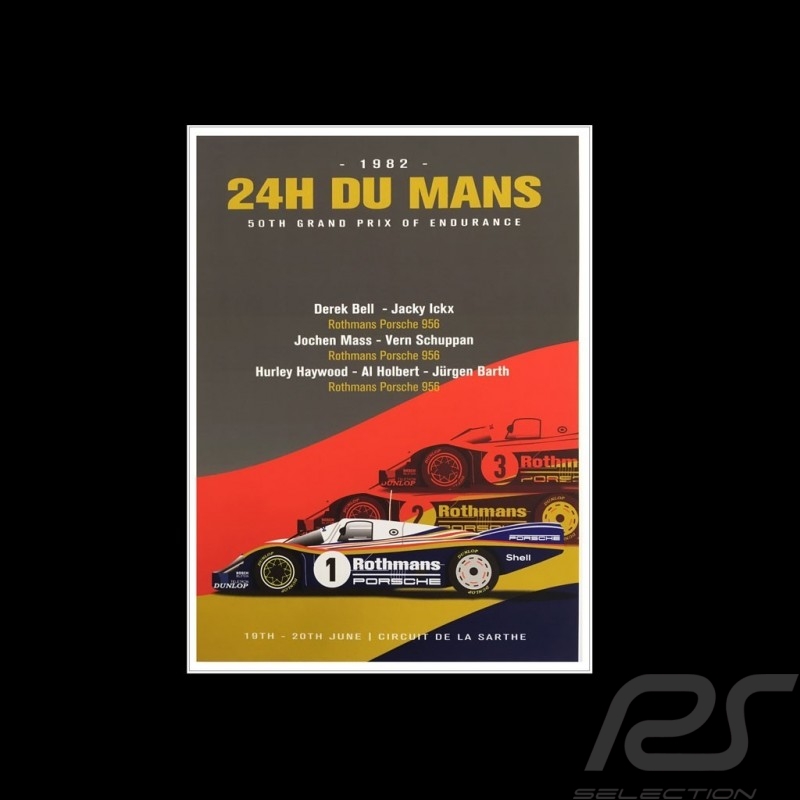 Toile imprimée 24H du Mans 1982 triple victoire Porsche 956 LH Rothmans