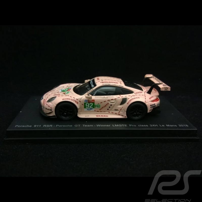 Porsche 911 type 991 RSR n° 92 Cochon rose Vainqueur Winner Sieger 24H Le Mans 2018 1/64 Spark Y122