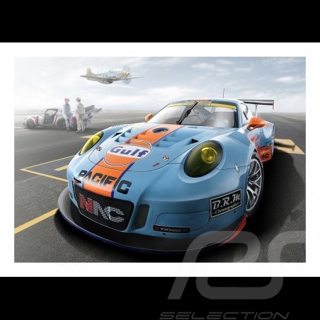 Porsche 997 GT3 RSR Gulf Racing on tarmac poster 29.7cm x 42cm