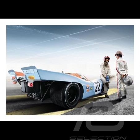 Poster Plakat Porsche 917 K n° 22 Gulf Le Mans avec with mit Jo Siffert et and und Pedro Rodriguez 29.7cm x 42cm