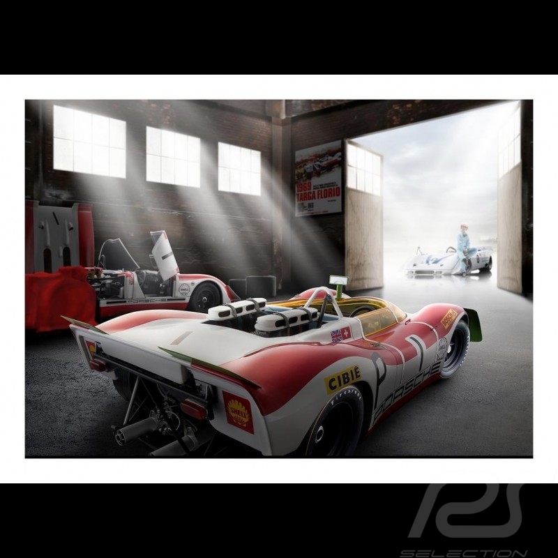 Old garage with Porsche 908 /02 n° 1 Nürburgring 1969 poster 83.8cm x 59cm