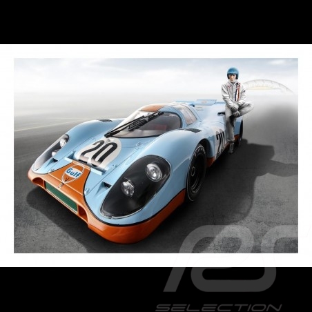 Poster Plakat Porsche 917 n° 20 Gulf avec with mit Steve McQueen  29.7cm x 42cm