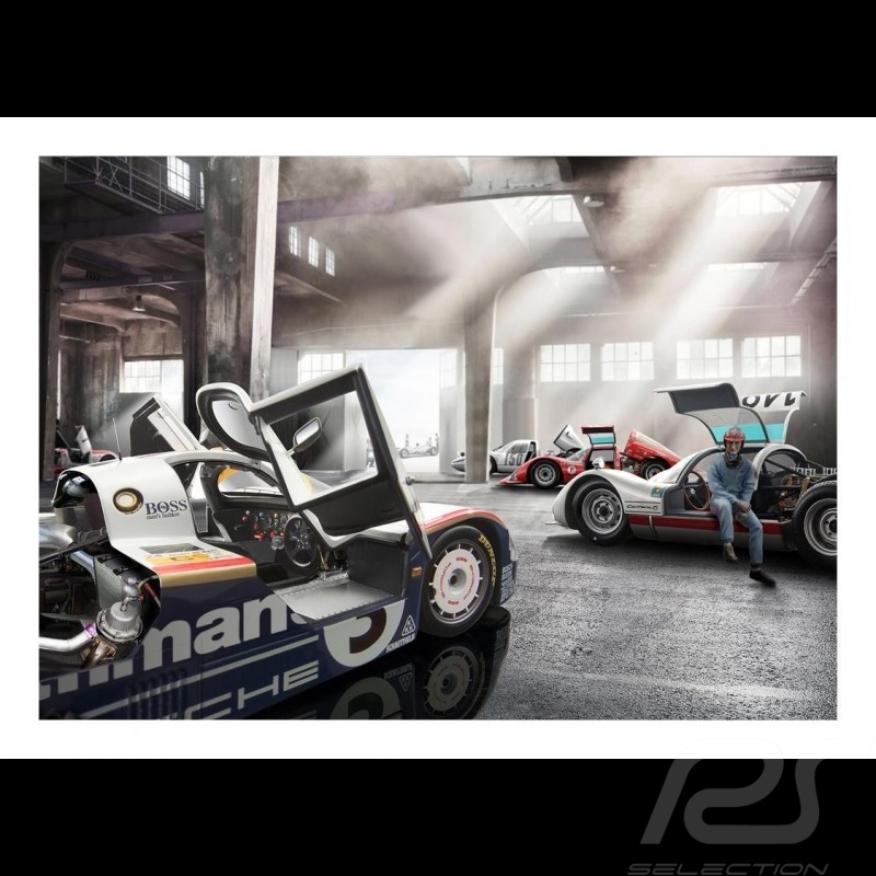 Poster Plakat Garage avec with mit Porsche 956, 906 et and und 904 83.8cm x 59cm