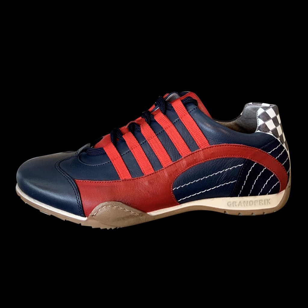 red and navy blue sneakers