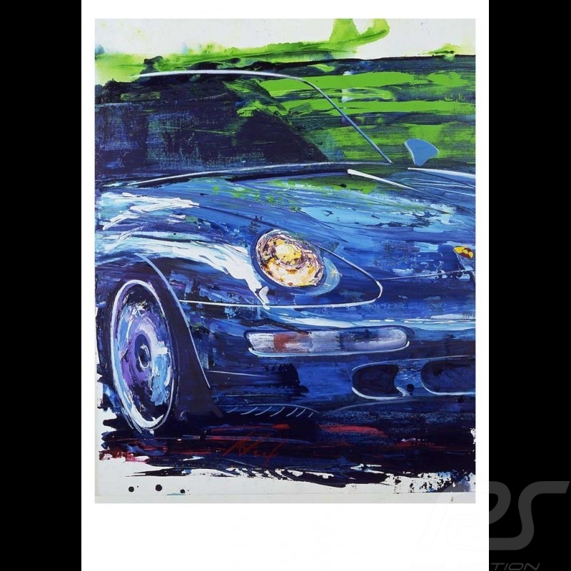 Porsche 911 type 993 Carrera 4S bleue Reproduction d'une peinture originale de Uli Hack