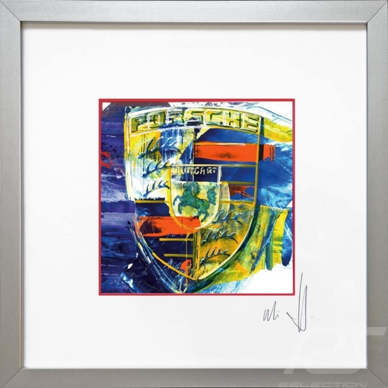 Porsche Wappen in Farbe Uli Hack Christophorus Edition 30 x 30 Aluminium Rahmen